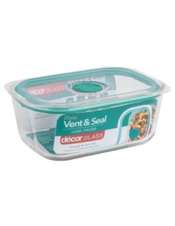 Decor Vent & Seal Glass Oblong Food Storage 1L in Teal