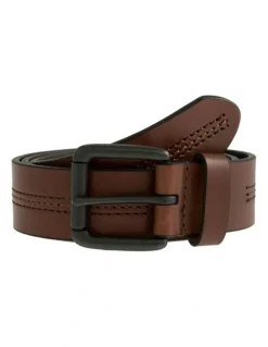 Dents Lined Leather Belt with Stitch Detail in Tan