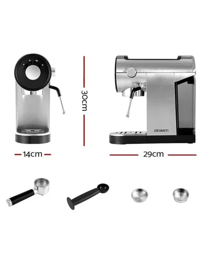 Devanti 20 Bar Coffee Machine Espresso Cafe Maker