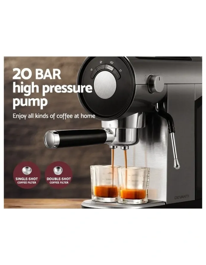 Devanti 20 Bar Coffee Machine Espresso Cafe Maker