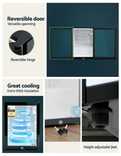 Devanti Bar Fridge Glass Door 56L in Black