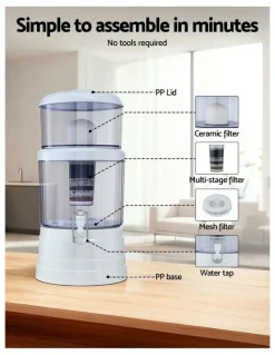 Devanti Benchtop Water Filter 16L Gravity Multi-Stage BPA-Free in White