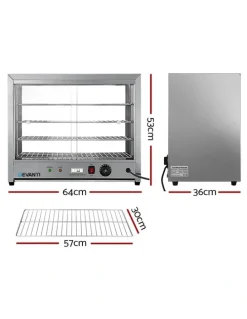 Devanti Commercial Electric Pie Hot Display Showcase Cabinet 4 Tier in Silver