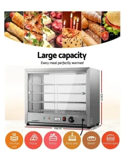 Devanti Commercial Electric Pie Hot Display Showcase Cabinet 4 Tier in Silver