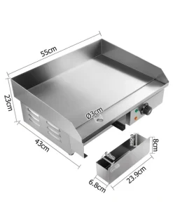 Devanti Commercial Electric Griddle 55cm BBQ Grill Plate 3000W
