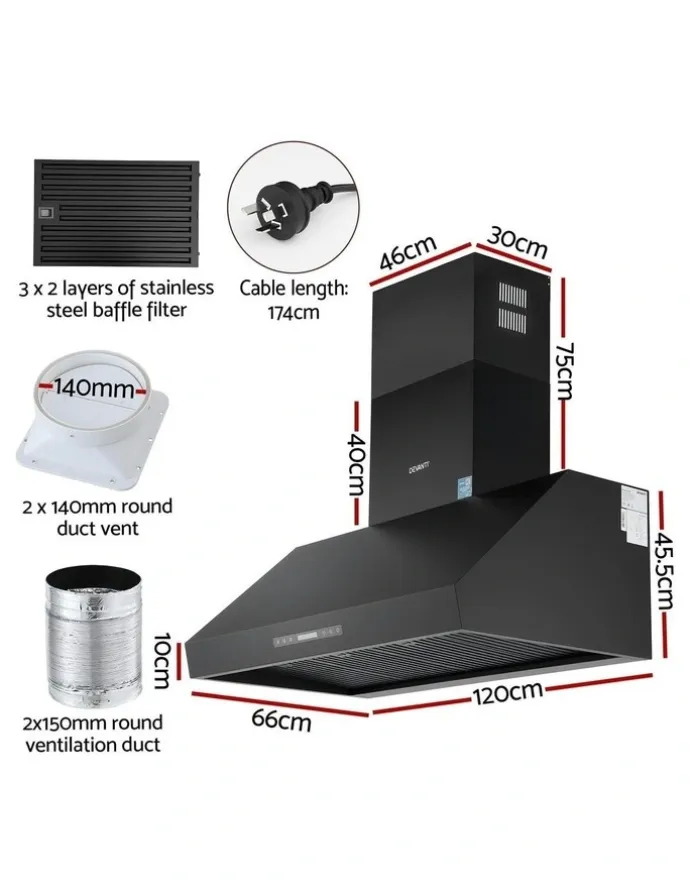 Devanti Commercial Range Hood 1200mm in Black