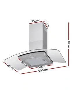 Devanti Devanti 90cm Range Hood Curved Glass Canopy Rangehood Kitchen Exhaust Fan