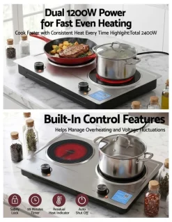 Devanti Devanti 2 Hobs Ceramic Cooktop Electric Hot Plate Infrared Knob Control 2400W