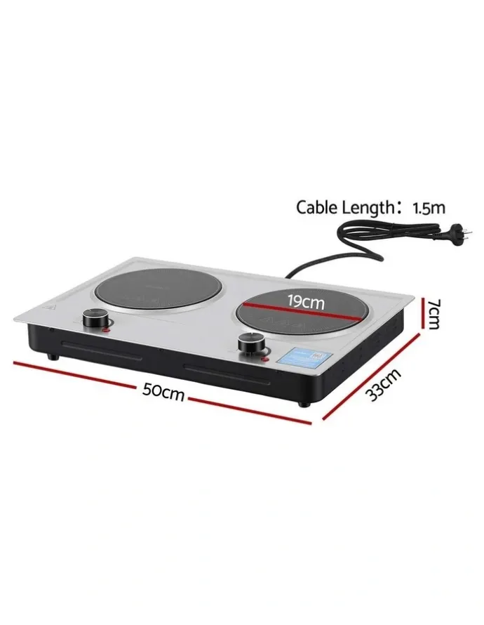 Devanti Devanti 2 Hobs Ceramic Cooktop Electric Hot Plate Infrared Knob Control 2400W