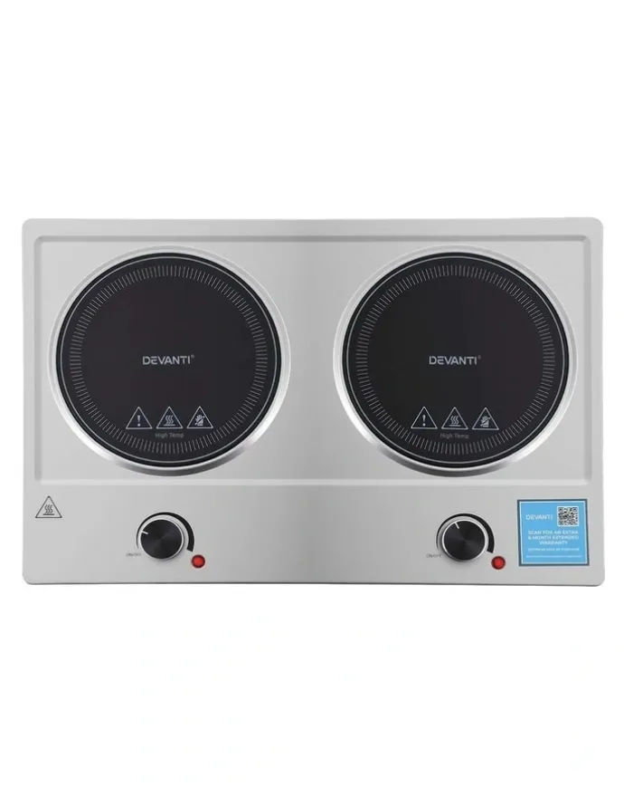 Devanti Devanti 2 Hobs Ceramic Cooktop Electric Hot Plate Infrared Knob Control 2400W