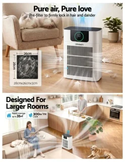 Devanti Devnati Pet Air Purifier 3 Stage HEPA Filter Cleaner PM25 Display Cat Dog Hair White