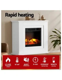 Devanti Electric Fireplace Fire Heater 2000W in White