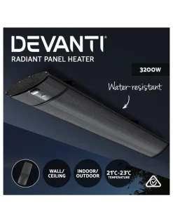Devanti Electric 3200W Infrared Radiant Strip Heater Black RHP-E76RC-3200-BK