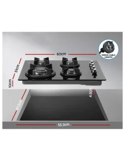 Devanti Gas Cooktop 60cm 4 Burner Ceramic