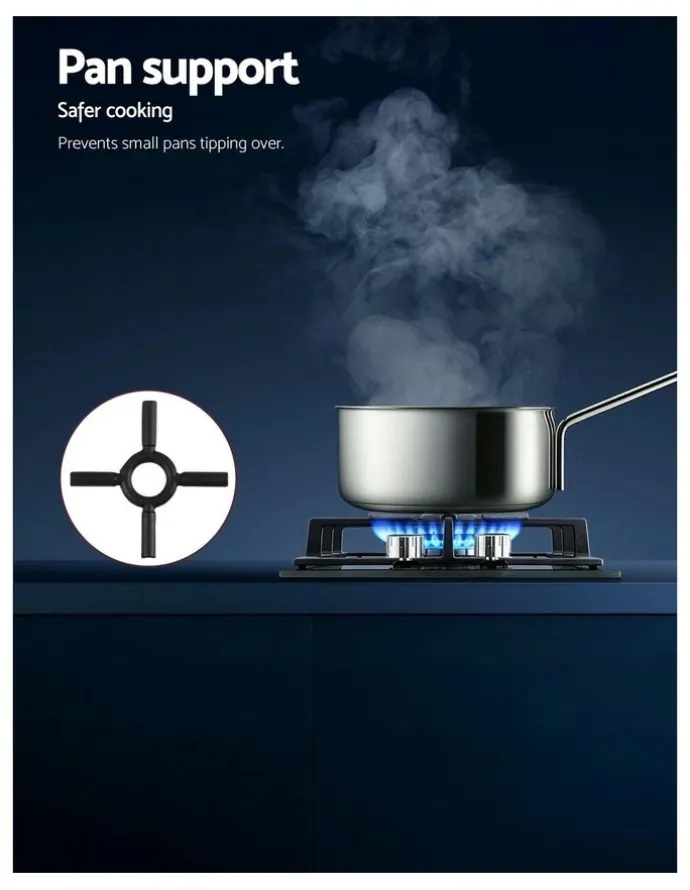 Devanti Gas Cooktop 30cm 2 Burner Built-in Stove Glass Cook Top NG LPG Wok Burner