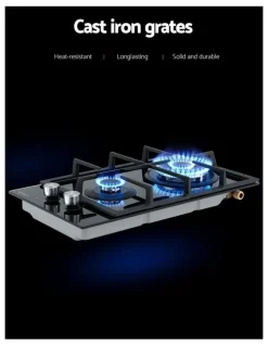 Devanti Gas Cooktop 30cm 2 Burner Built-in Stove Glass Cook Top NG LPG Wok Burner
