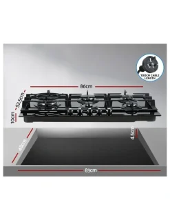 Devanti Gas Cooktop 90cm 5 Burner in Black