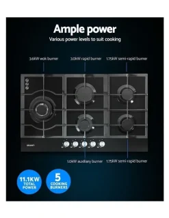 Devanti Gas Cooktop 90cm 5 Burner in Black