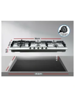 Devanti Gas Cooktop 90cm Kitchen Stove in Silver