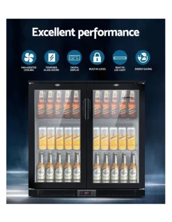 Devanti 2 Glass Door Bar Fridge Black BF-E-198L-BK