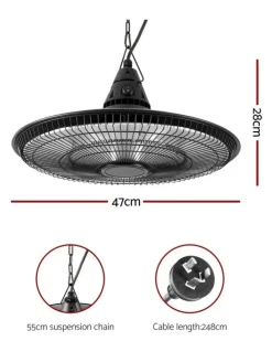 Devanti Hanging Electric Patio Heater 1500W in Black