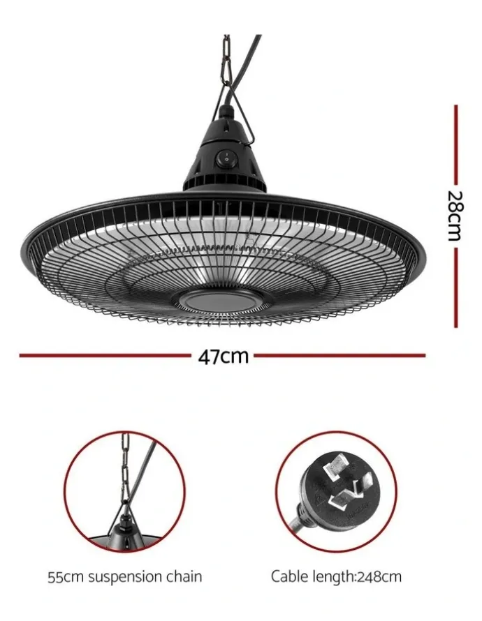 Devanti Hanging Electric Patio Heater 1500W in Black