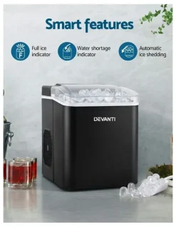 Devanti Ice Maker Machine Portable 12kg Countertop with Self Cleaning 1.2L in Black