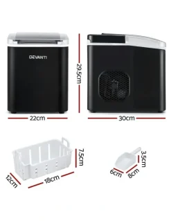 Devanti Ice Maker Machine Portable 12kg Countertop with Self Cleaning 1.2L in Black