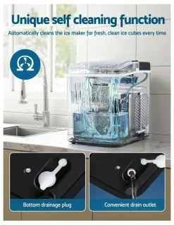 Devanti Ice Maker Machine Portable 12kg Countertop with Self Cleaning 1.2L in Black