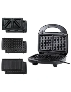Devanti 3 in 1 Sandwich Press Waffle Maker Grill 850W in Black
