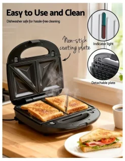 Devanti 3 in 1 Sandwich Press Waffle Maker Grill 850W in Black