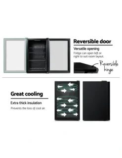 Devanti 70L Bar Fridge with Glass Door in Light Black