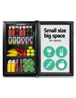 Devanti 70L Bar Fridge with Glass Door in Light Black