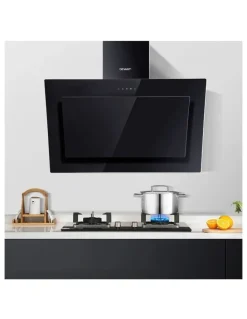 Devanti 900mm Glass Angled Range Hood in Black