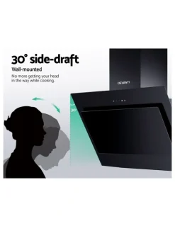 Devanti 900mm Glass Angled Range Hood in Black