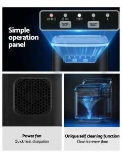 Devanti Portable Ice Maker Machine with Self Cleaning 12kg 1.3L in Black