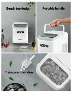Devanti Portable Ice Maker Machine with elf Cleaning 12kg 1.3L in White