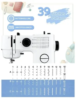 Devanti Portable Sewing Machine Kit Mini Sewing Machine 39 Stitches in White Black