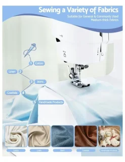 Devanti Portable Sewing Machine Kit Mini Sewing Machine 39 Stitches in White Black
