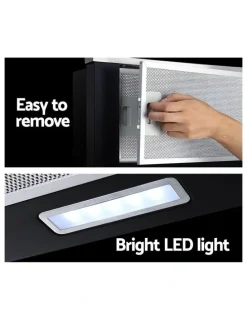 Devanti Rangehood Range Hood Stainless Steel Slide Out Kitchen Canopy 60cm 600mm Black