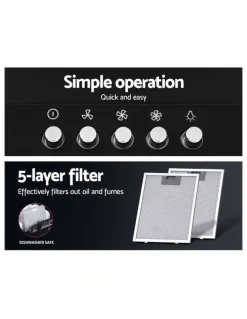 Devanti Range Hood Rangehood 90cm 900mm Kitchen Canopy LED Light Wall Mount Black
