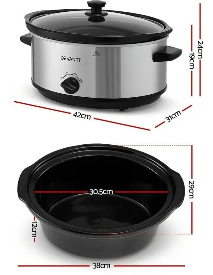 Devanti Slow Cooker 6.5L in Silver