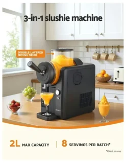 Devanti Slushie Machine Ice Cream Maker Frozen Smoothies Milkshakes 2L in Black