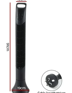Devanti Tower Fan Oscillating 3 Speeds with Remote 91cm in Black