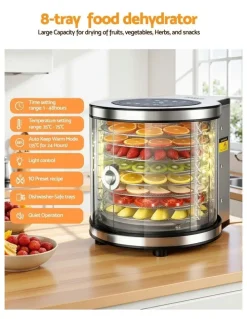 Devanti 8 Trays Stainless Steel Auto-Rotate 10 Programs 700W Food Dehydrator
