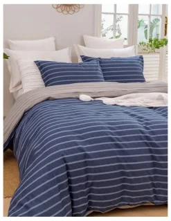 Dreamaker Amalfi Stripe Cotton Reversible Quilt Cover Set in Blue