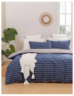 Dreamaker Amalfi Stripe Cotton Reversible Quilt Cover Set in Blue
