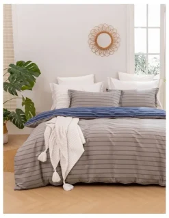 Dreamaker Amalfi Stripe Cotton Reversible Quilt Cover Set in Blue