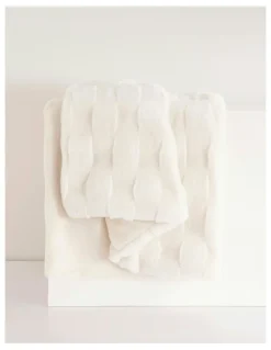 Dreamaker Basketweave Faux Fur Throw Blanket in Cream