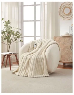 Dreamaker Chunky Embossed Fleece Electric Heated Throw Blanket in Natural